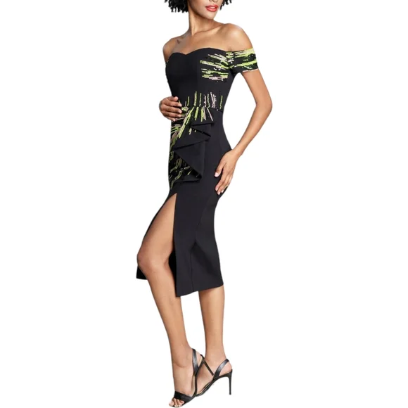 Dress the Population Black Green Sequin Midi Dress - Picture 2 of 14